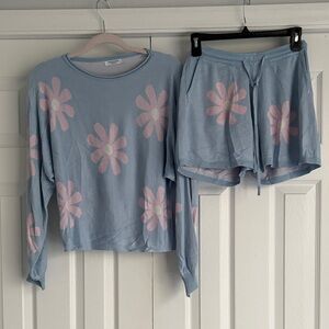 Blue and Pink Floral Pajama Set